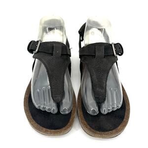Teva‎ Black Suede Women's Mahonia 3-Point Thong Wedge Cork Buckle Sandal 8
